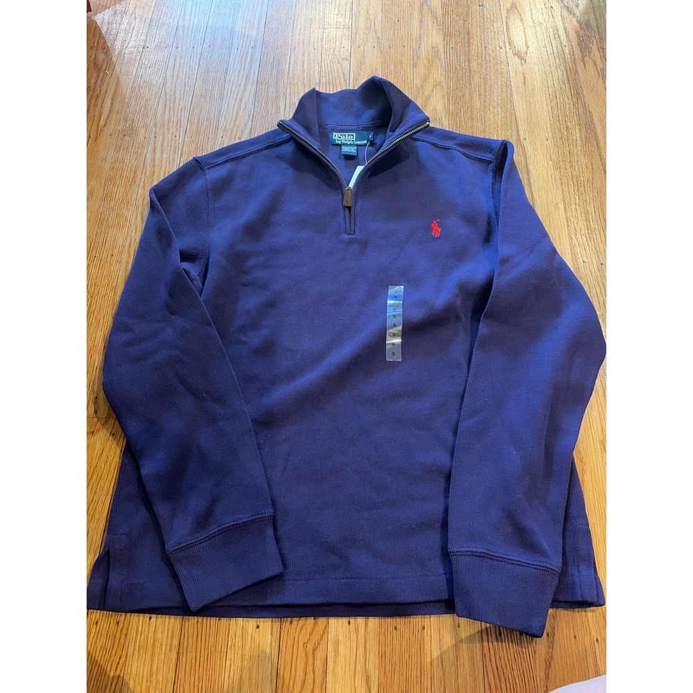 Polo Ralph Lauren Mens Purple 1/4 Zip Cotton Pullover Sweater Small NWT